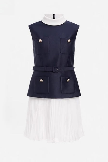 Kayele Sleeveless Belted Chiffon Mini Dress