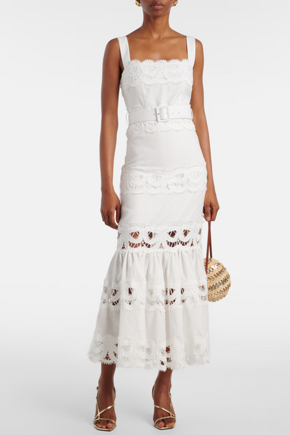 Keane Lace Insert Belted Midi Dress