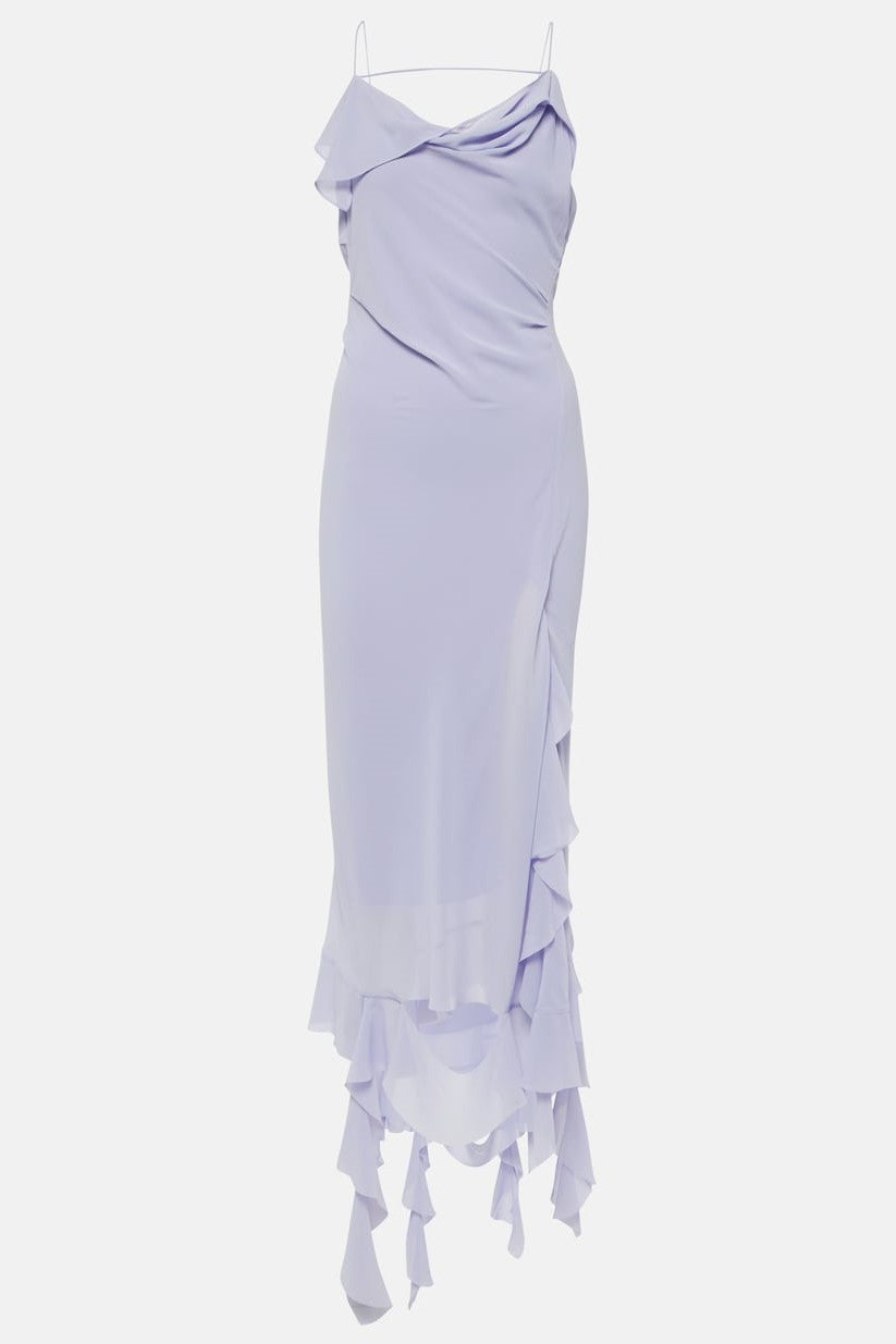 Kenzia Asymmetric Ruffle Midi Dress - Purple