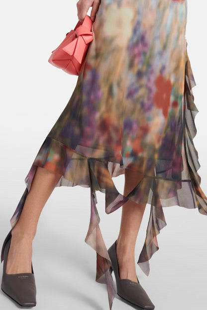 Kenzia Printed Asymmetric Ruffle Midi Dress