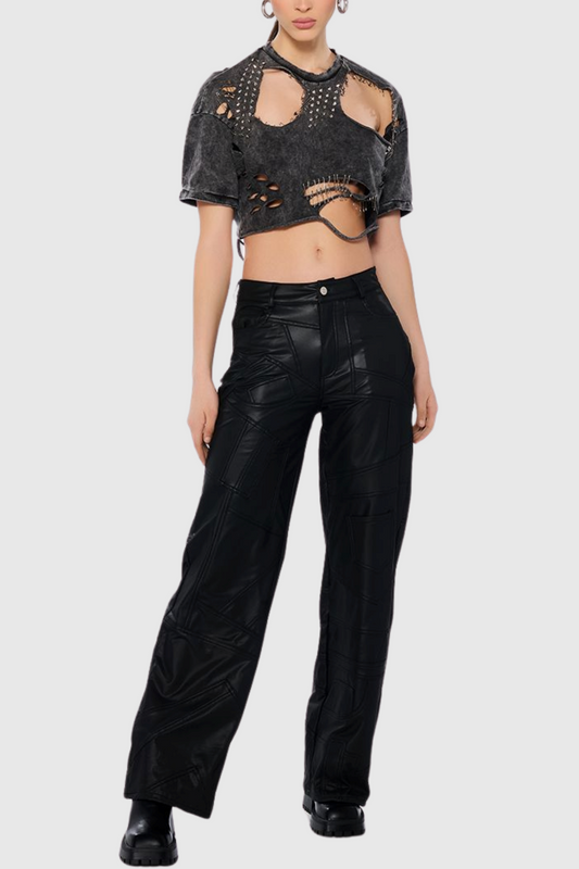 Kira Cutout Paperclip Embellished T-shirt - Grey