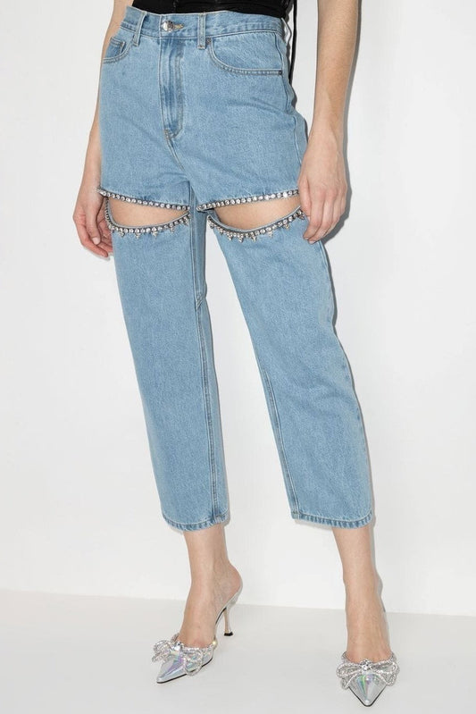 Kourta Rhinestone Embellished Cutout Jeans