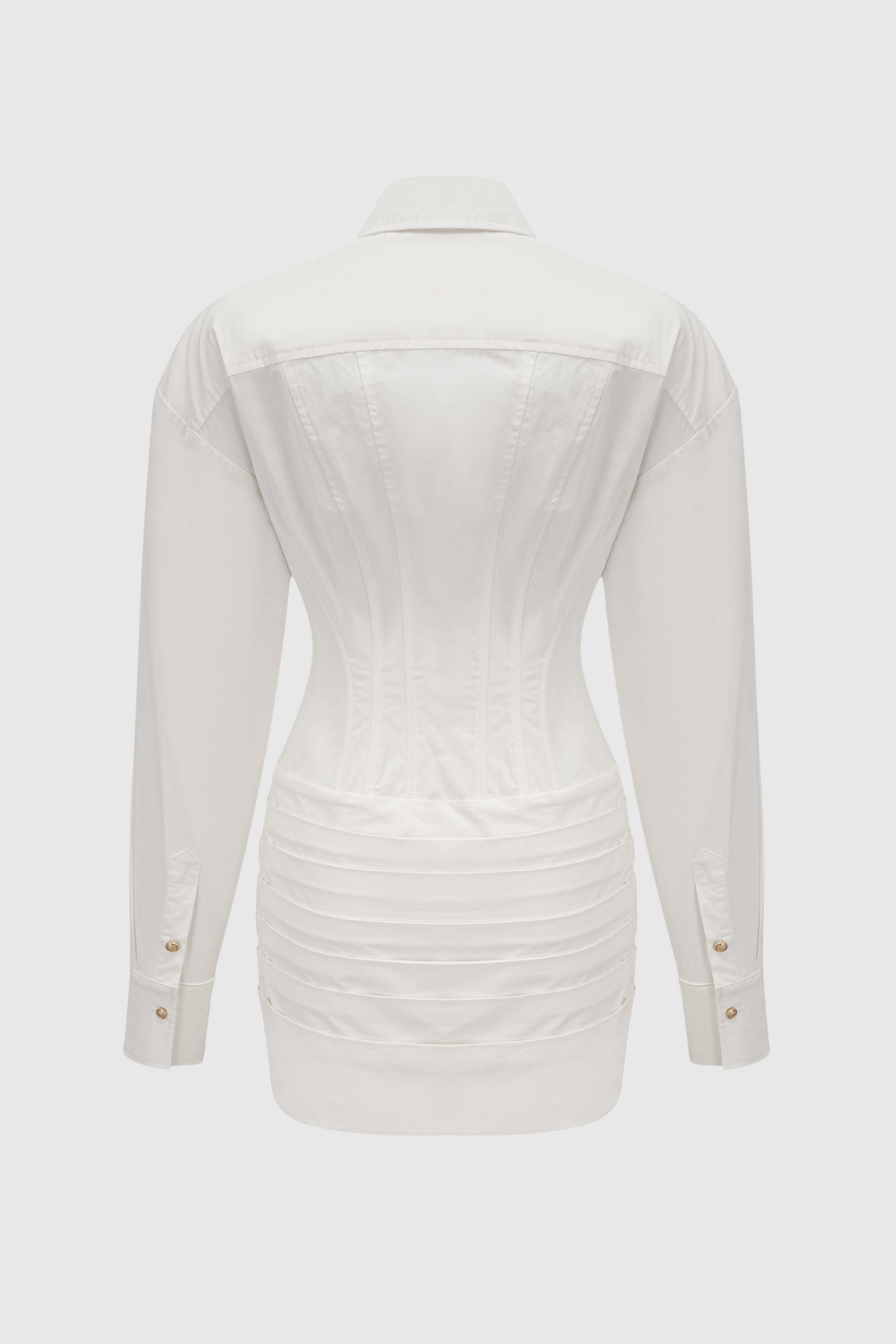 Kretska Cinched-waist Pleated Mini Shirt Dress - White