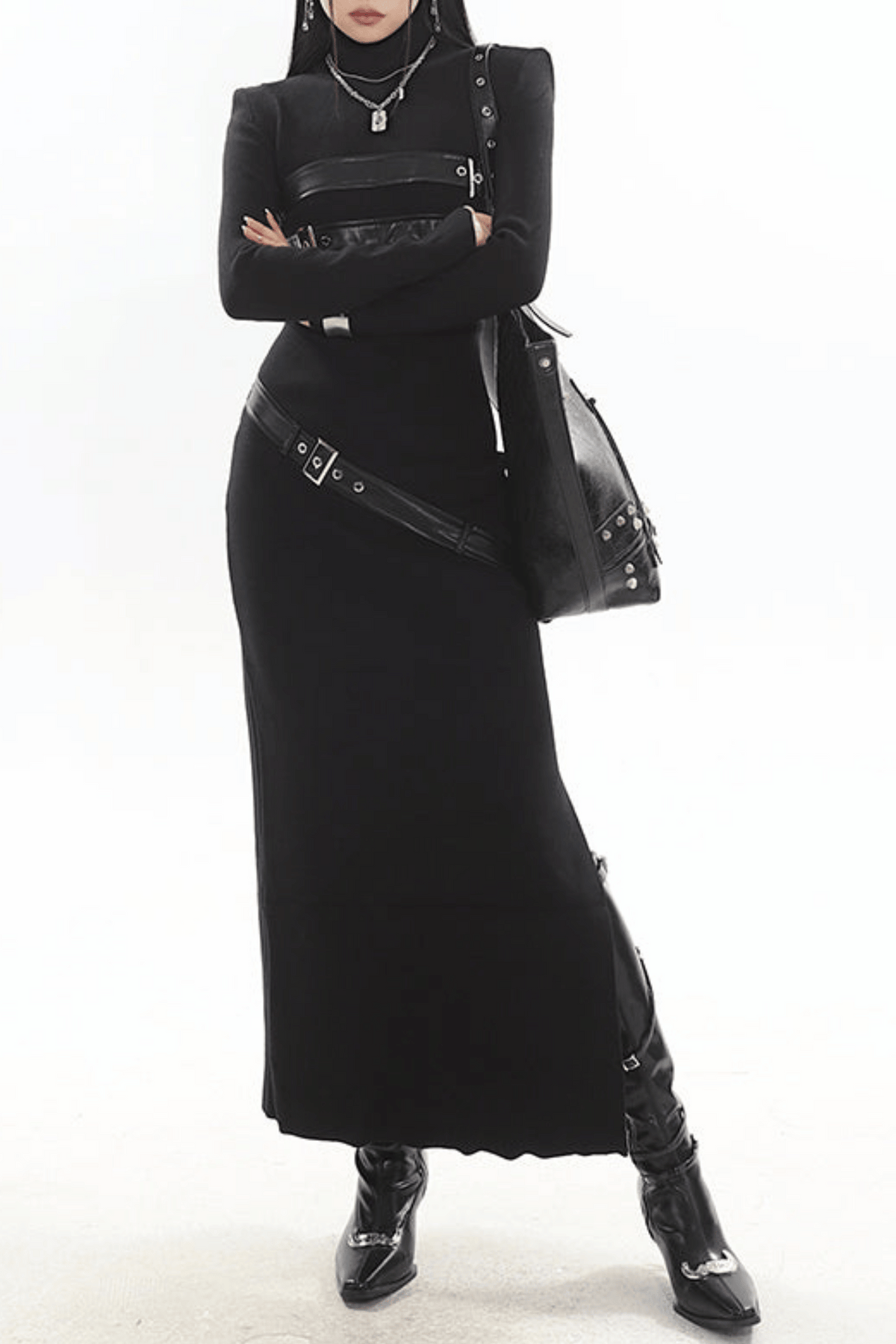 Kulic Buckle Embellished Knit Maxi Dress