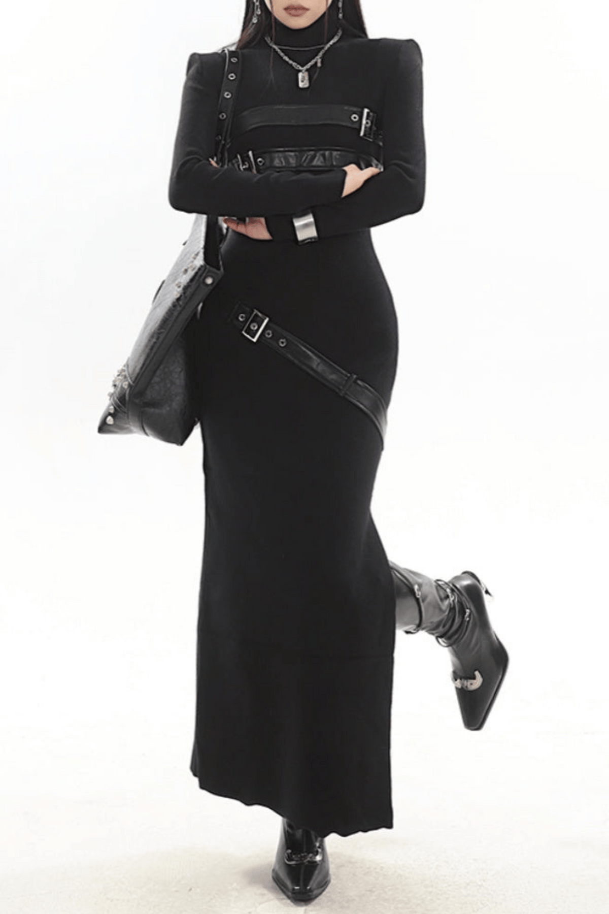 Kulic Buckle Embellished Knit Maxi Dress