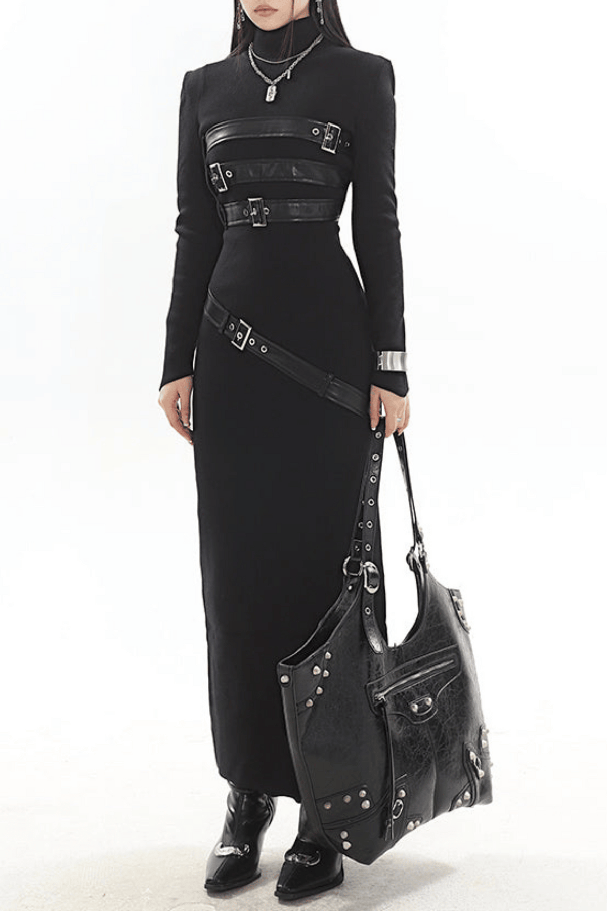 Kulic Buckle Embellished Knit Maxi Dress