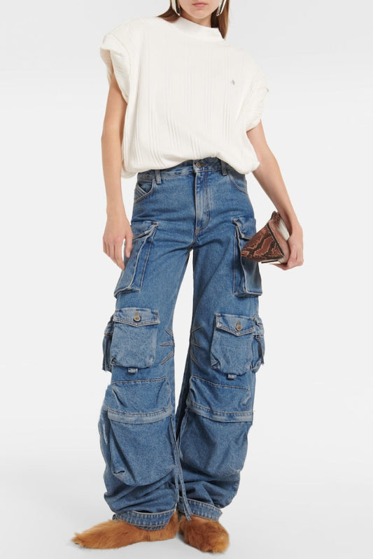 Kynlee Cargo Denim Jeans - Blue
