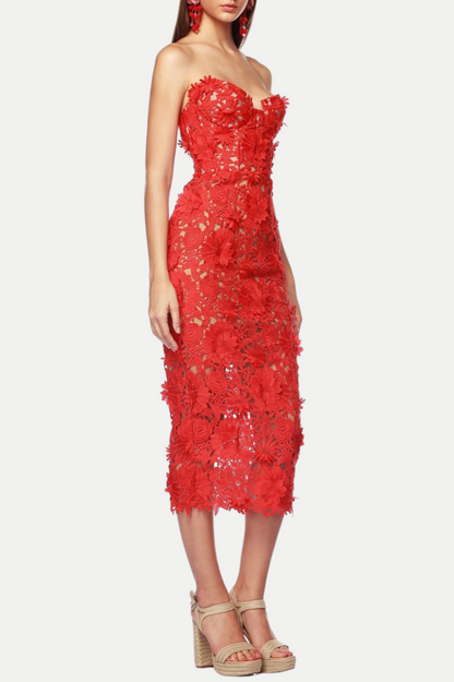 Lamison Strapless Flower Midi Dress