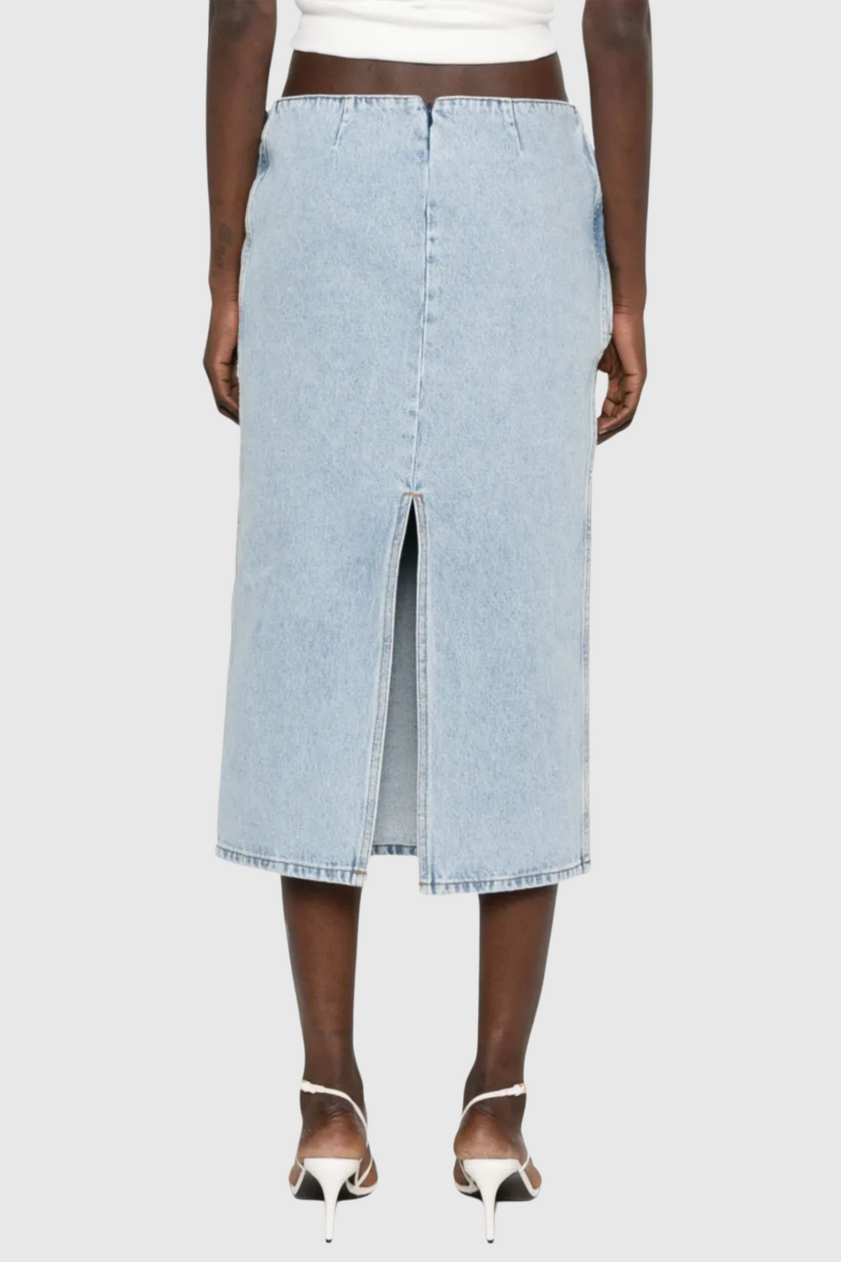 Laundra Floral Appliqué Denim Midi Skirt