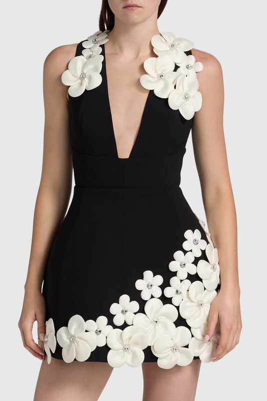 Lavonte Floral Appliqué Mini Bandage Dress