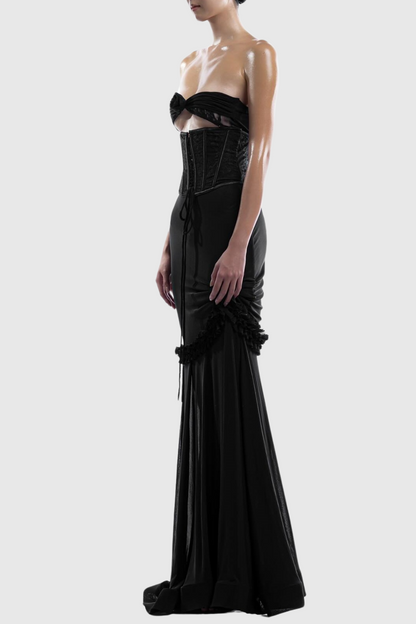 Laythan Mesh Cutout Corset Maxi Dress - Black