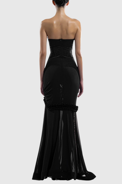 Laythan Mesh Cutout Corset Maxi Dress - Black