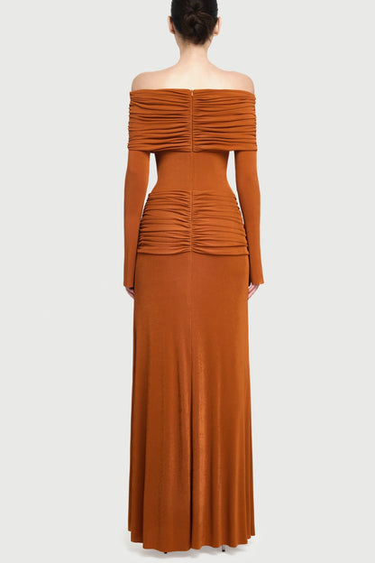 Lekeisha Off Shoulder Draped Maxi Dress - Orange