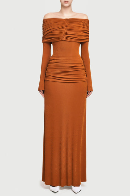 Lekeisha Off Shoulder Draped Maxi Dress - Orange