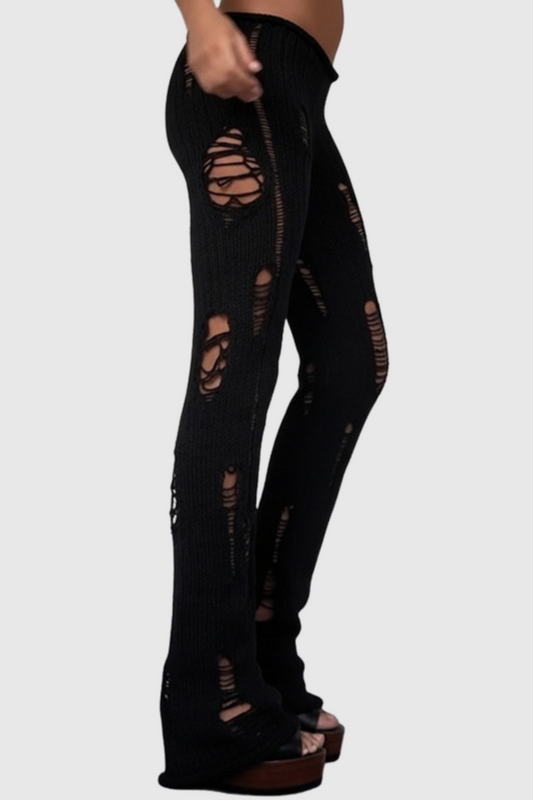 Leofric Ripped Knit Pants - Black