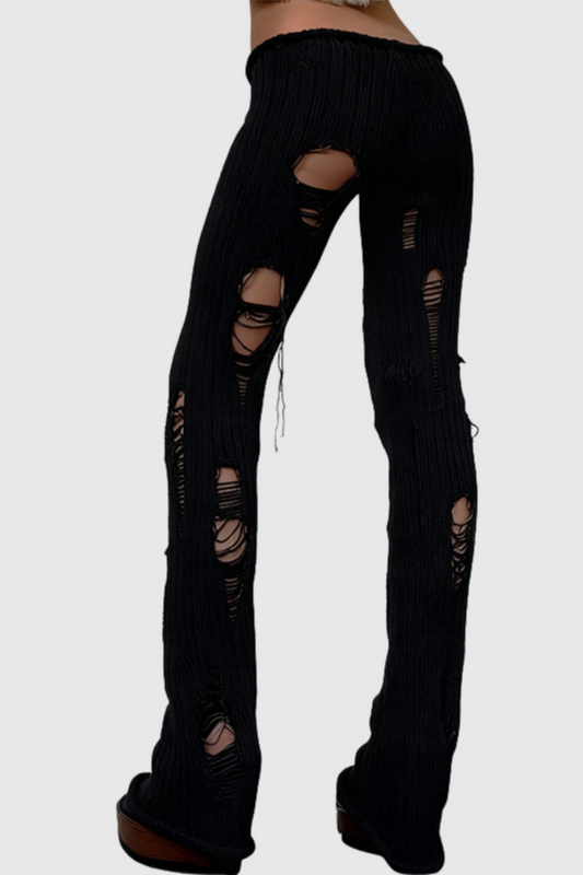 Leofric Ripped Knit Pants - Black