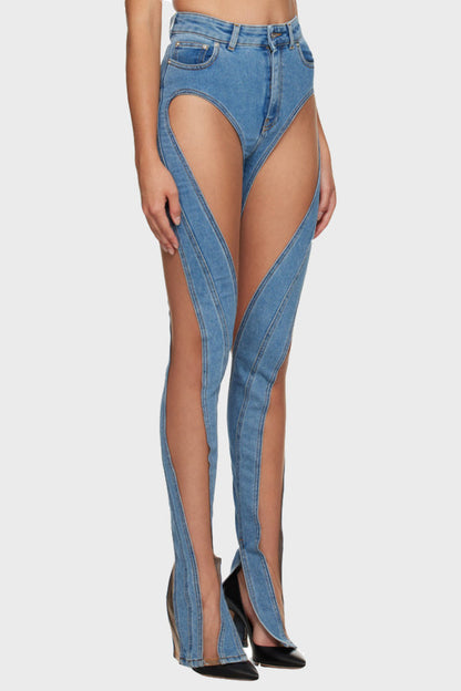 Leona Mesh-paneled Skinny Jeans