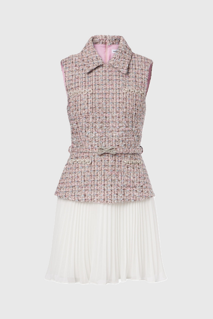 Lianne Tweed Sleeveless Pleated Mini Dress