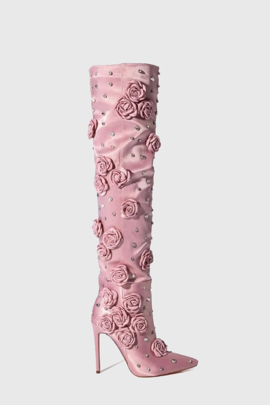 Liza Floral Rhinestone Knee High Boots