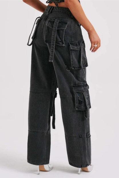 Lyric Cargo Denim Set - Black