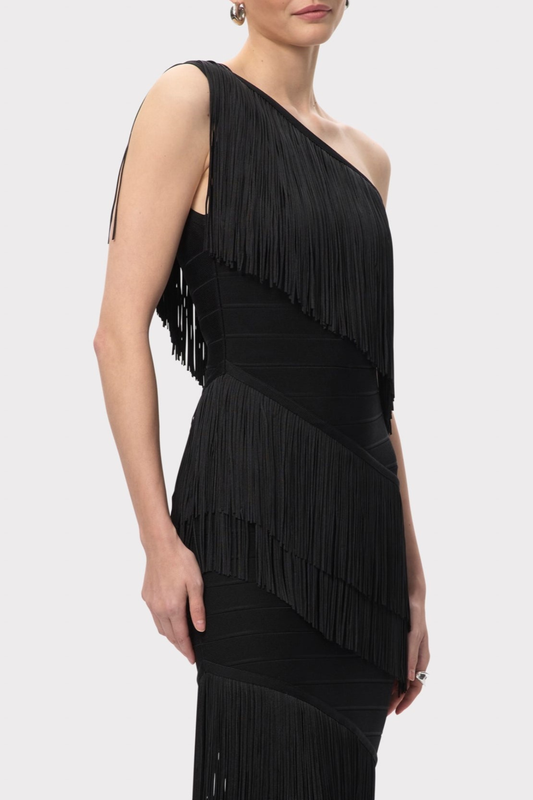 Malik One Shoulder Fringe Maxi Bandage Dress
