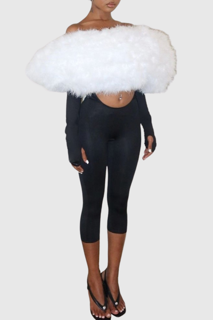 Marja Faux Fur Cutout Midi Jumpsuit - Black