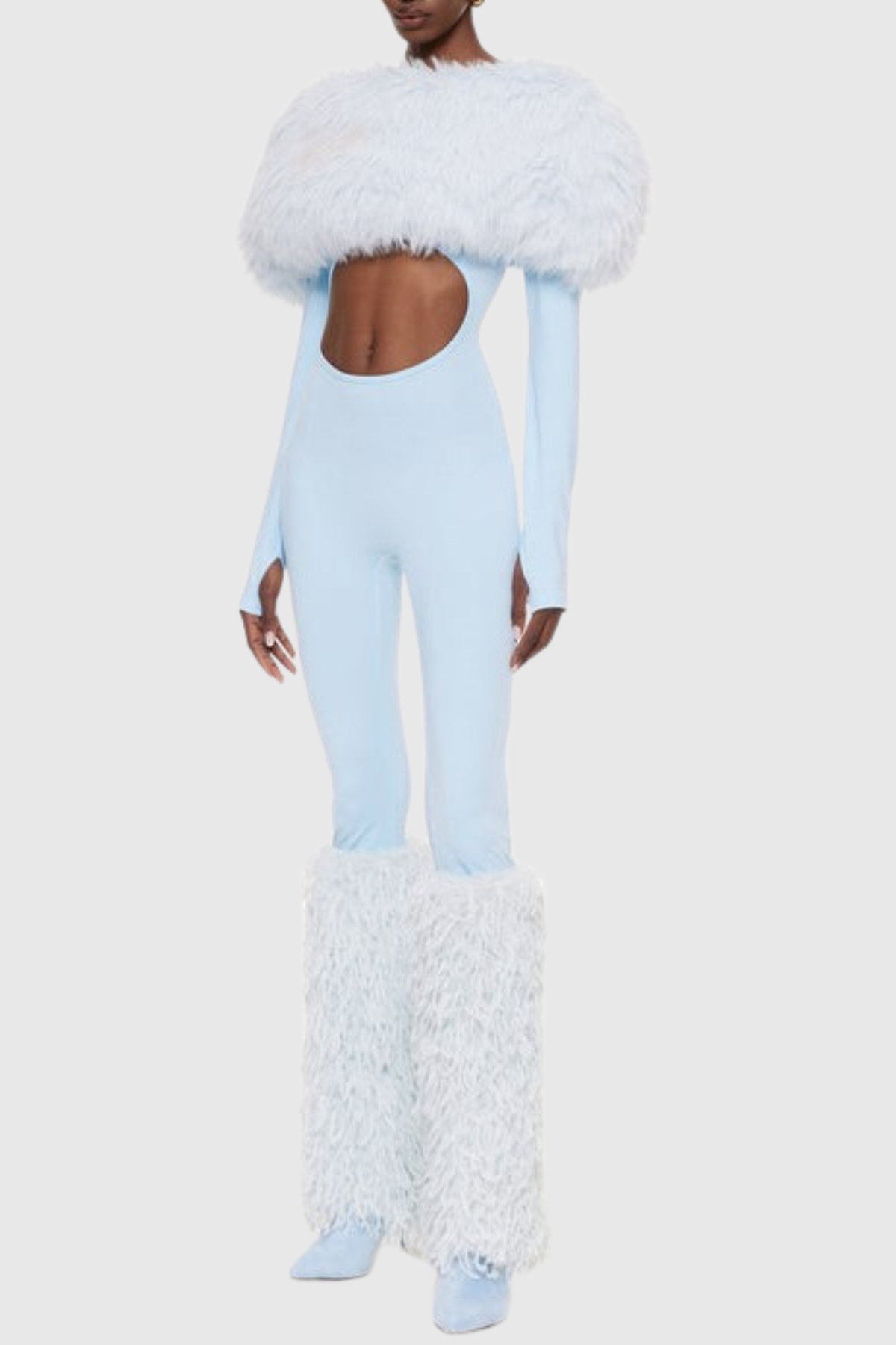 Marja Faux Fur Cutout Midi Jumpsuit - Blue