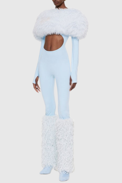 Marja Faux Fur Cutout Midi Jumpsuit - Blue