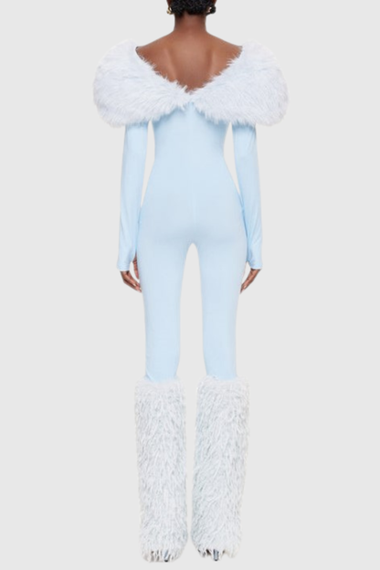 Marja Faux Fur Cutout Midi Jumpsuit - Blue