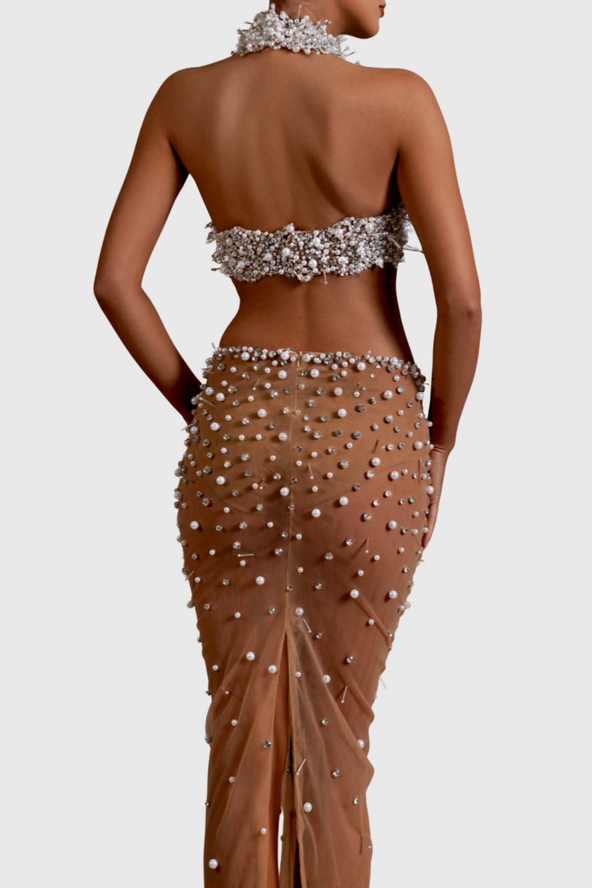 Marka Halte Crystal Pearl Top & Mesh Skirt Set
