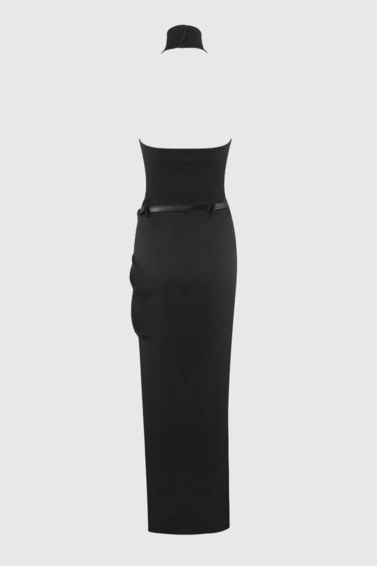 Masha Halter Ruched Belted Split Maxi Dress