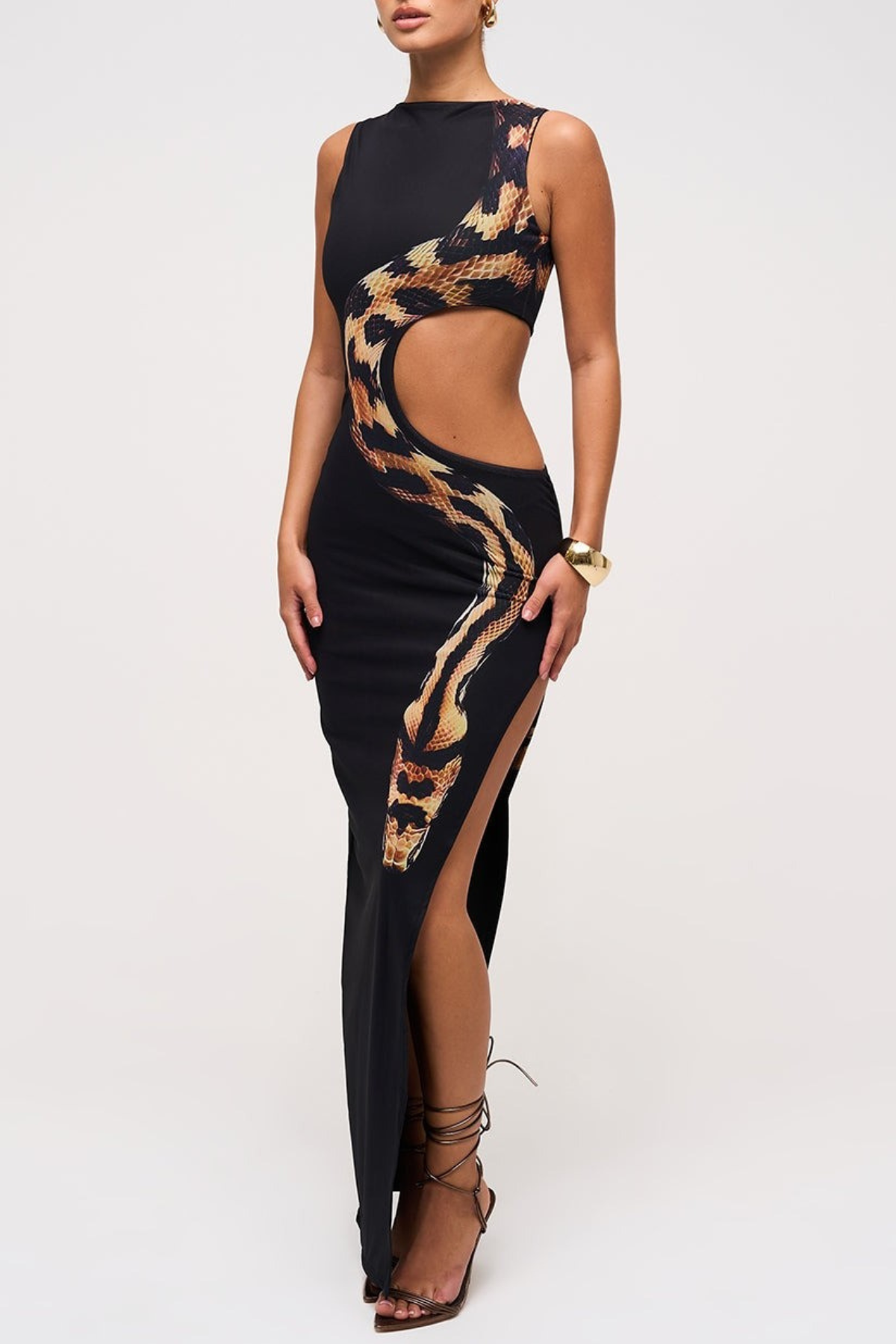 Mateo Snake Print Cutout Maxi Dress