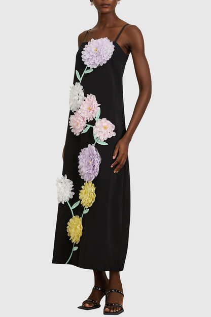 Mesa Strapless Floral Embroidered Maxi Dress - Black