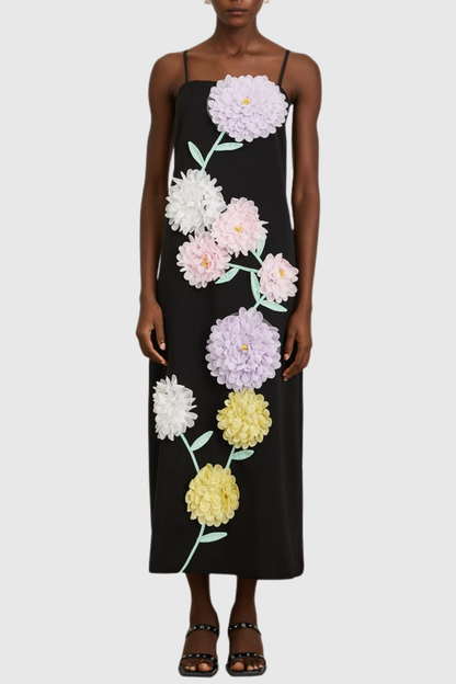 Mesa Strapless Floral Embroidered Maxi Dress - Black