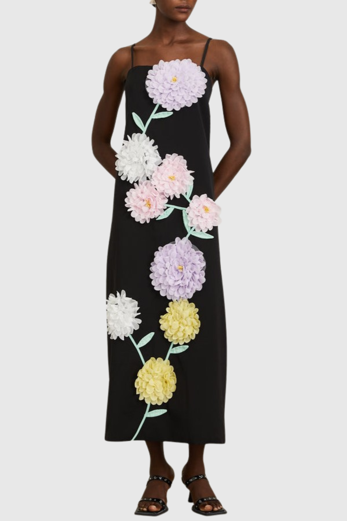 Mesa Strapless Floral Embroidered Maxi Dress - Black