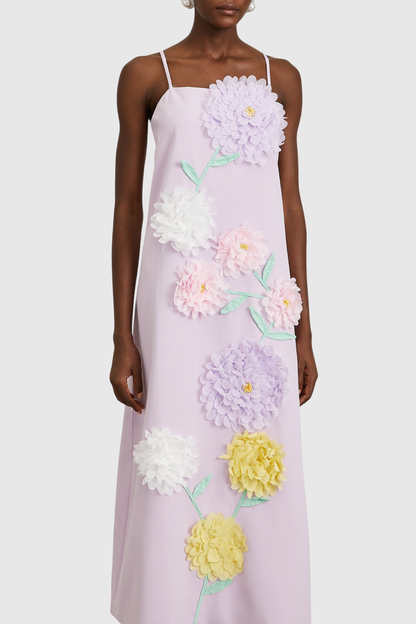 Mesa Strapless Floral Embroidered Maxi Dress - Purple