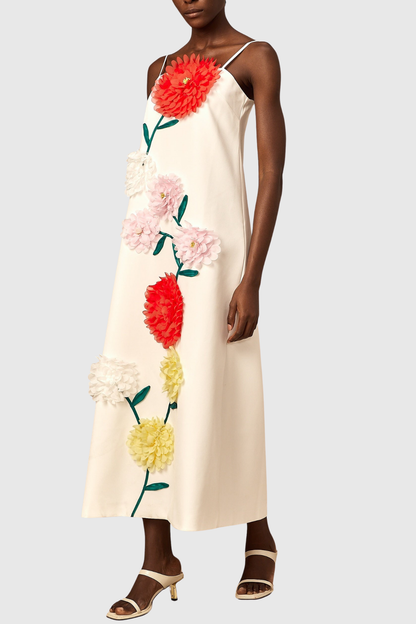 Mesa Strapless Floral Embroidered Maxi Dress - White