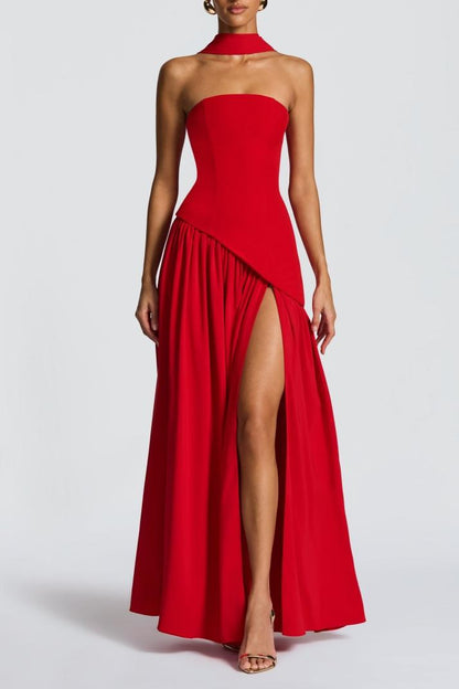 Miloni Strapless Split Maxi Dress - Red