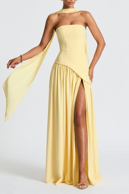 Miloni Strapless Split Maxi Dress - Yellow