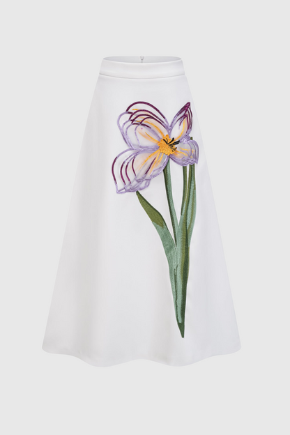 Mimoza Floral Appliqué Two Piece Set - White