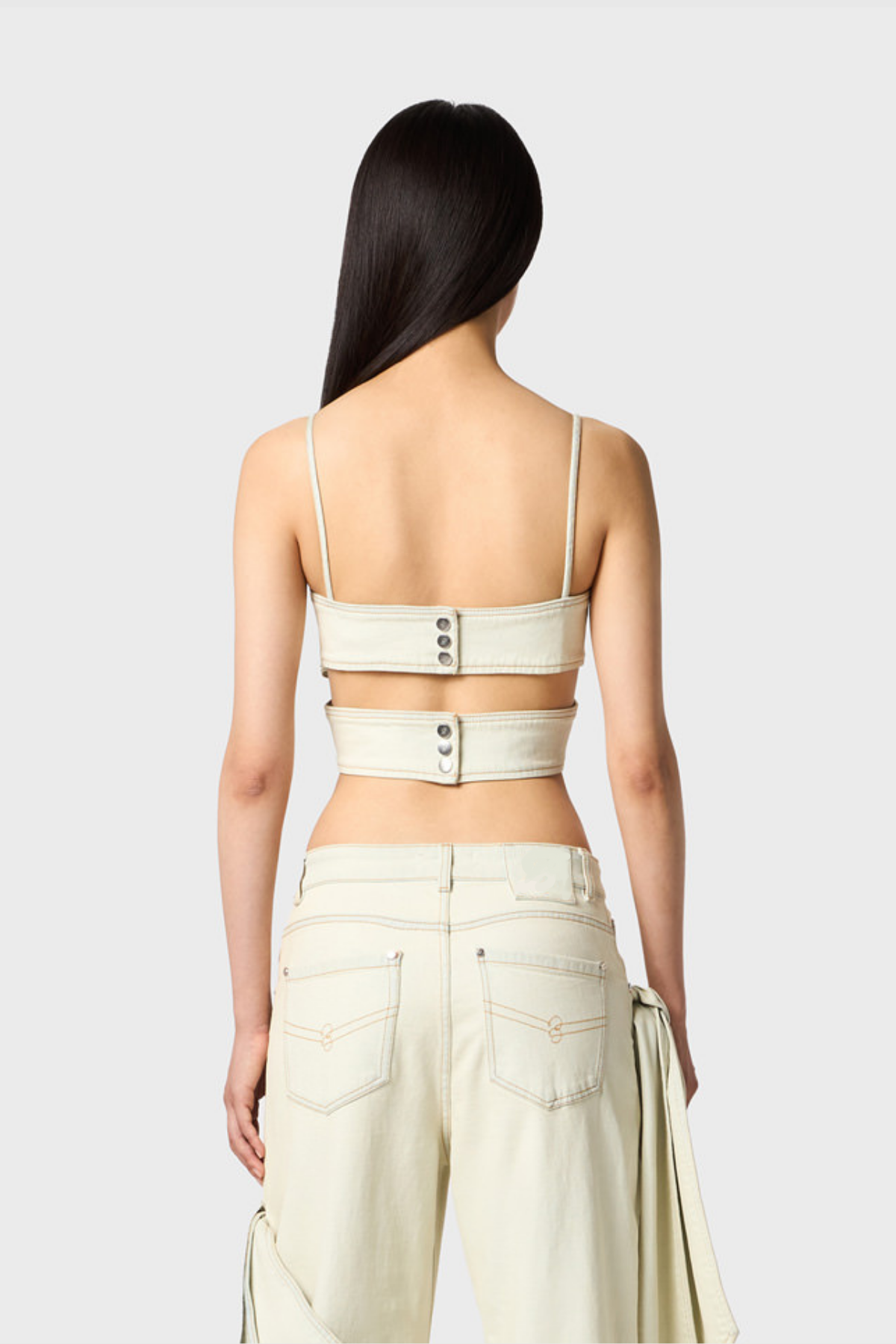 Camille Bow Denim Top - White