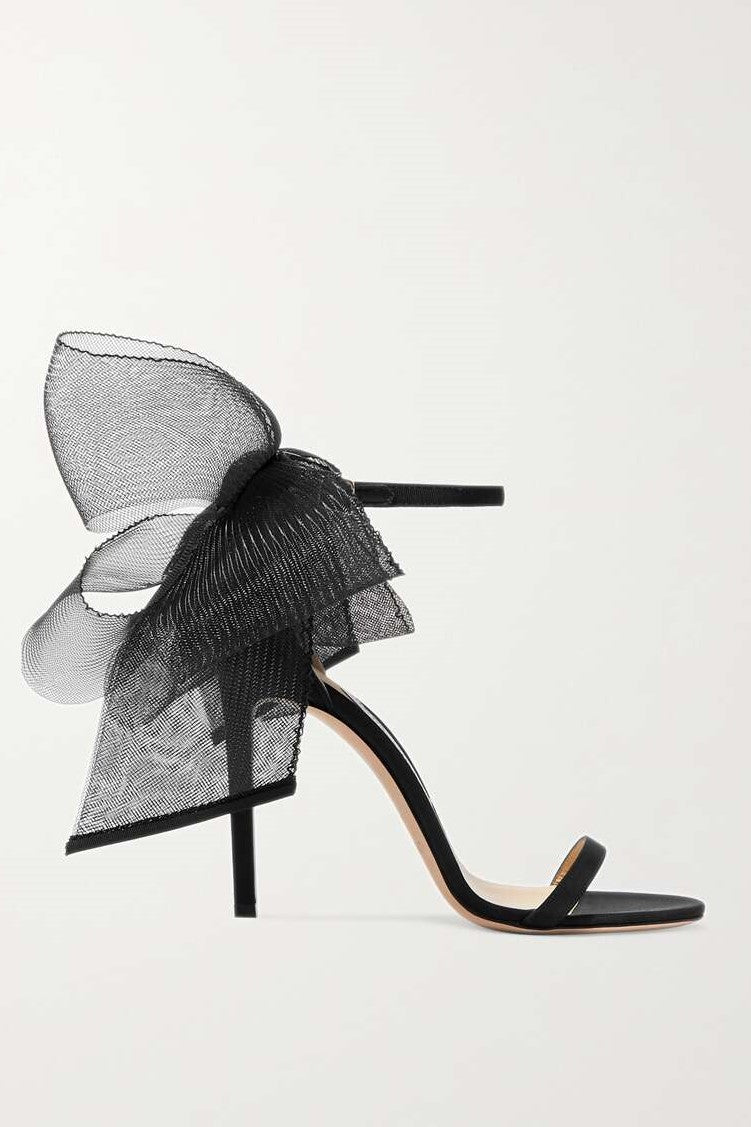 Miranda Bow-embellished Satin Sandals - Black