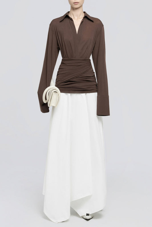 Mirzana Waist-cinched Draped Maxi Shirt Dress