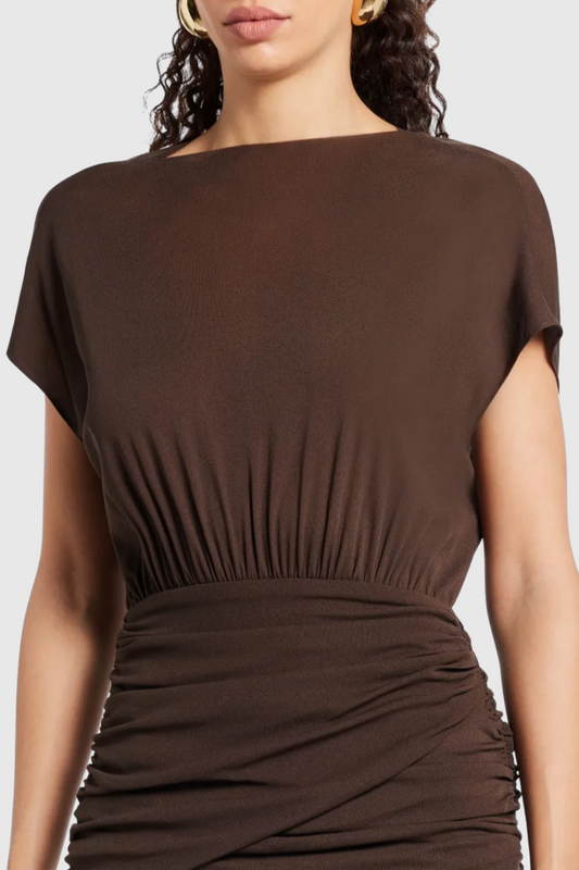Mirzana Waist Cross Pleats Maxi Dress - Brown