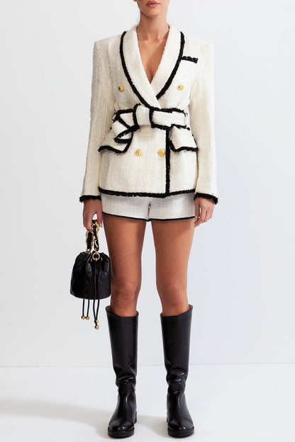 Mishka Breasted Tweed Jacket With Belt- White