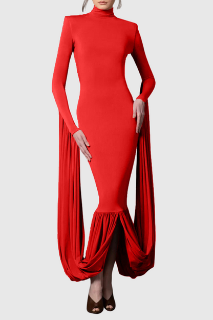 Mokga Draped Long Sleeve Midi Dress
