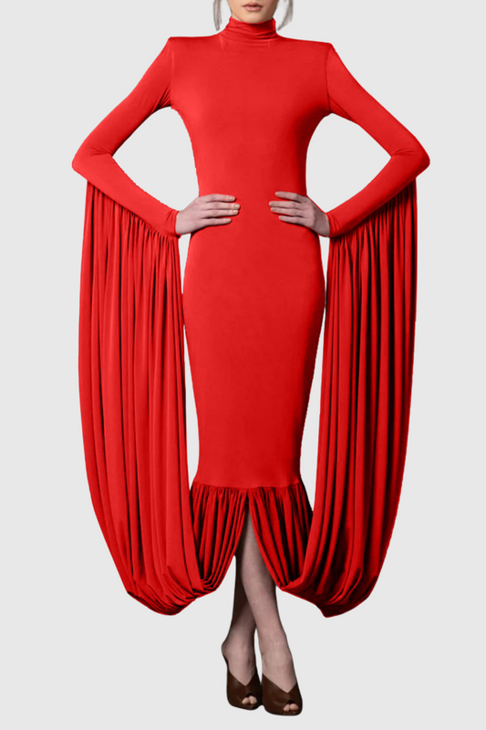 Mokga Draped Long Sleeve Midi Dress