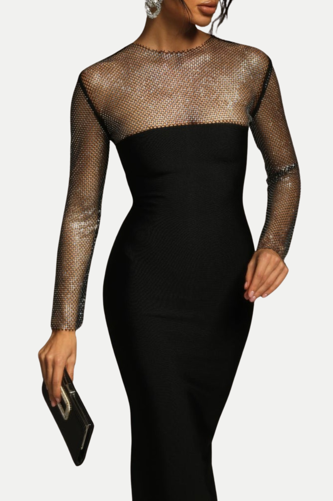 Mulato Crystal Mesh Midi Bandage Dress