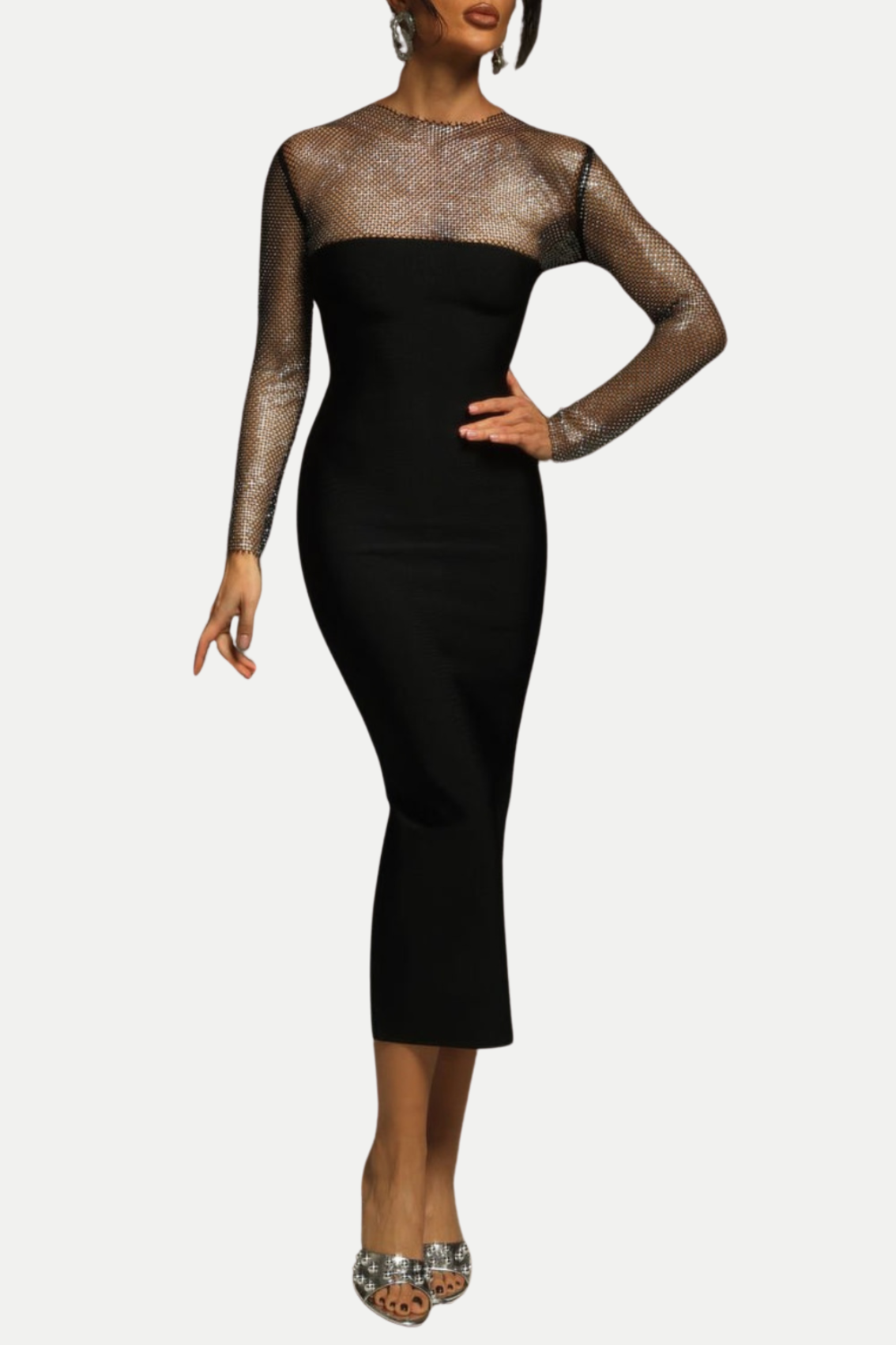 Mulato Crystal Mesh Midi Bandage Dress