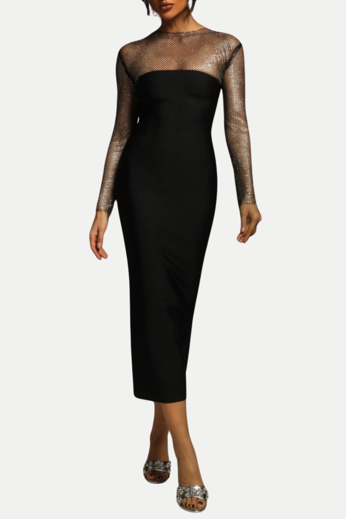 Mulato Crystal Mesh Midi Bandage Dress